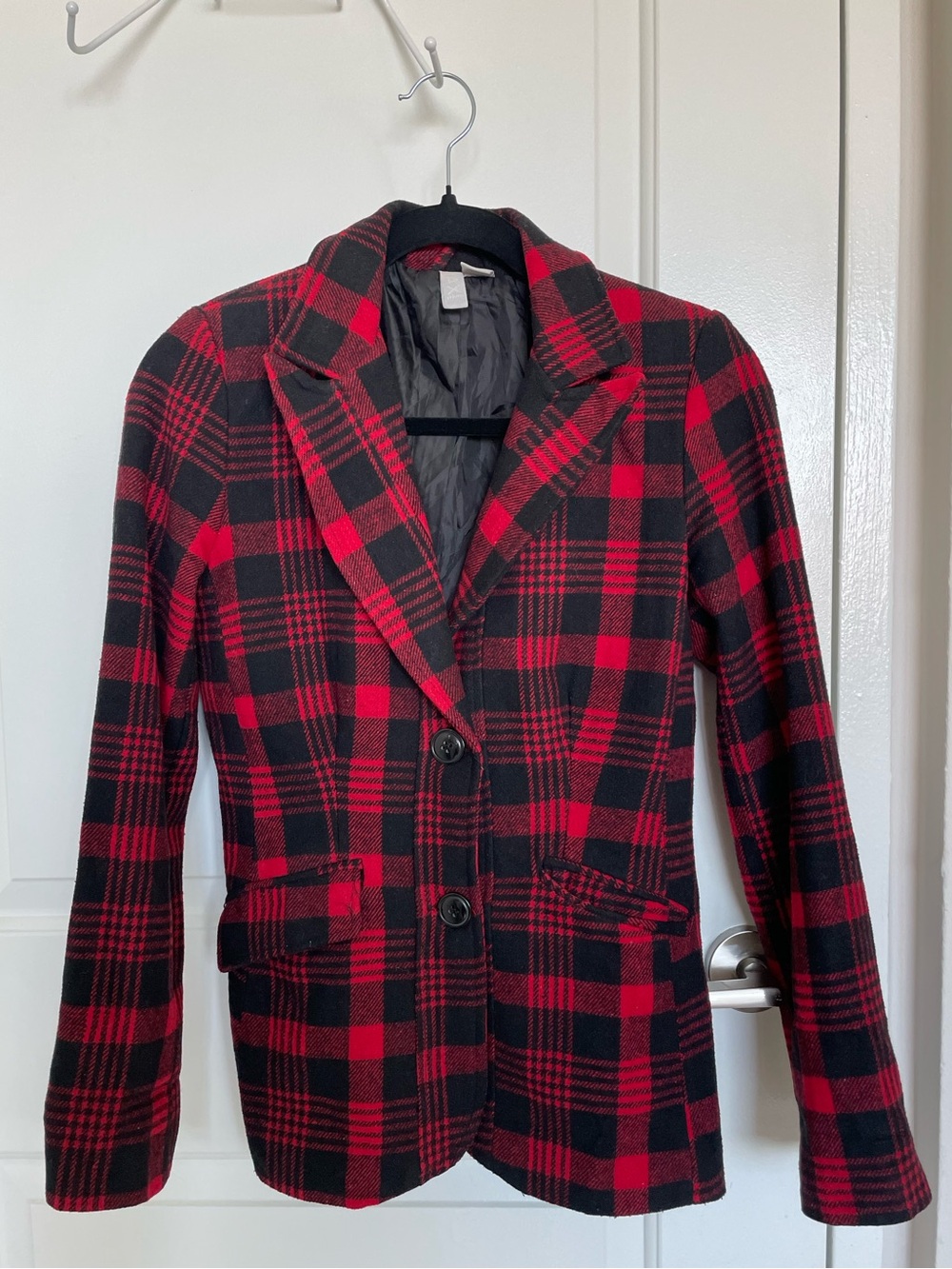 Red and Black Plaid Blazer
